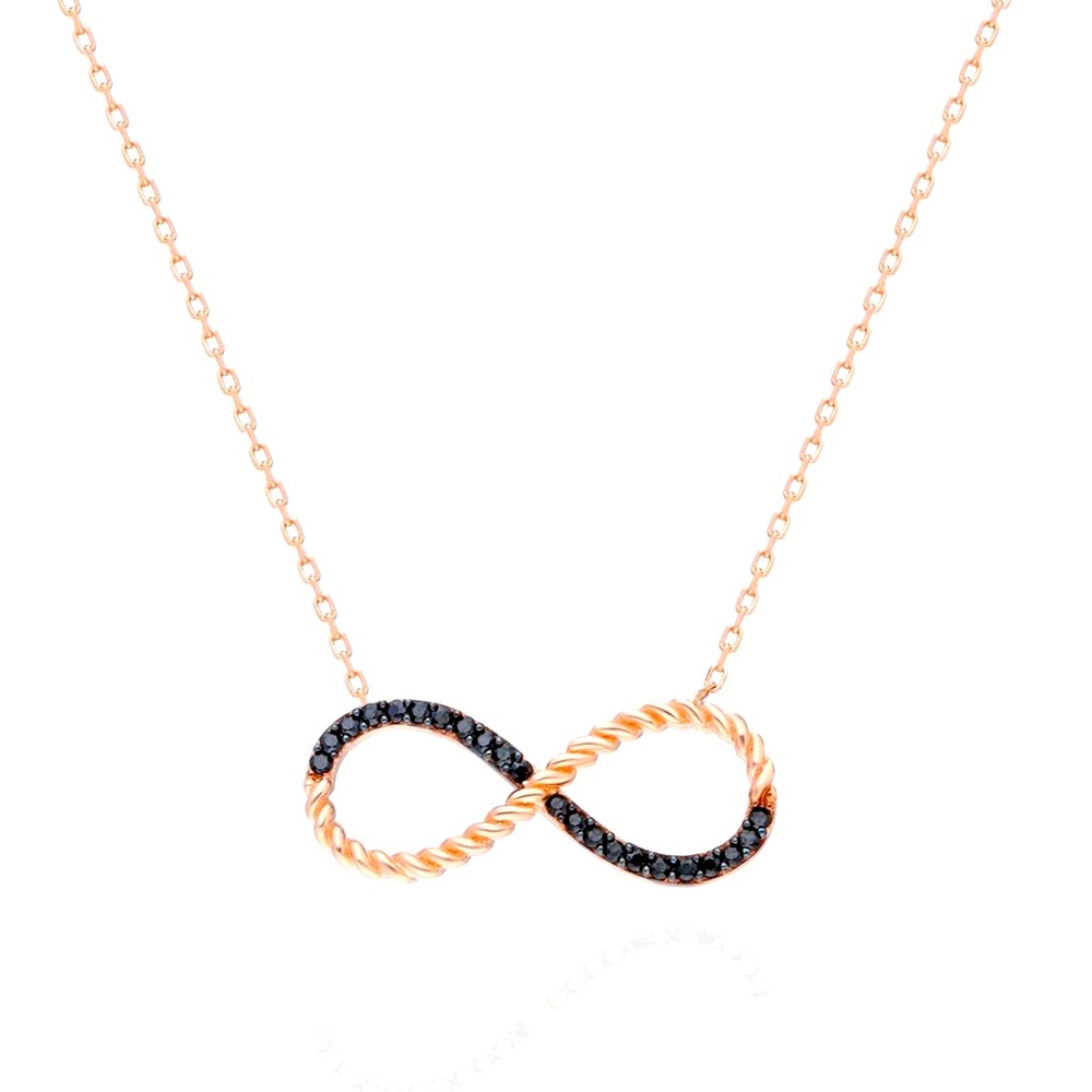 Mini Silver Infinity Symbol Necklace w/ Black Zircon Stone